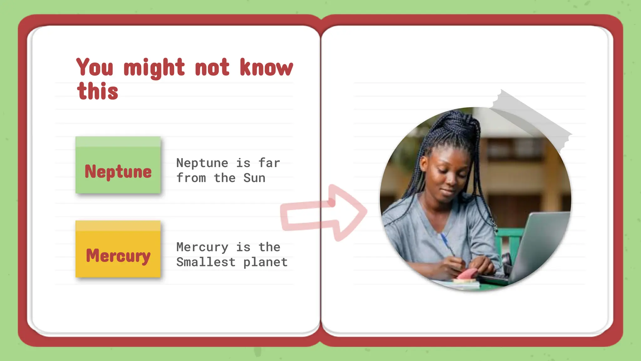 You might not know
this
Neptune
Neptune is far
from the Sun
Mercury
Mercury is the
Smallest planet
 