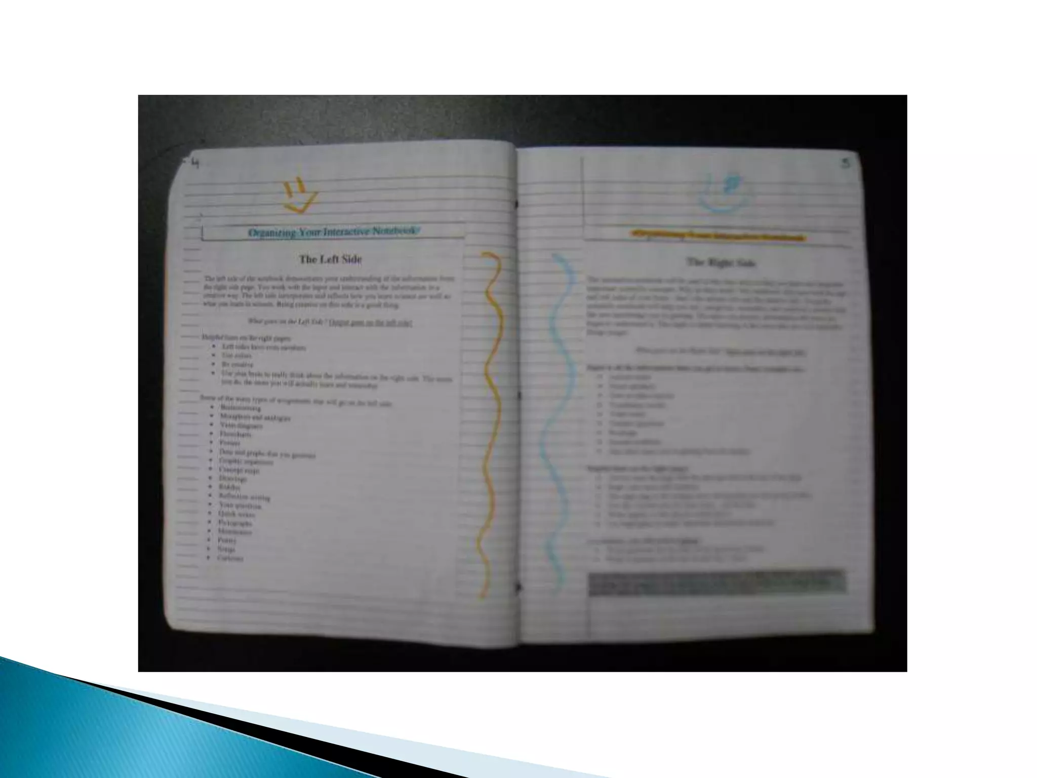 Left side / right sideCore concept of science notebooks is differentiating between and left and right domains of notebook