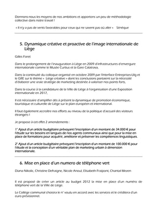 Budgets 2012 de la Ville et du CPAS de Liège : réflexions et propositions libérales 