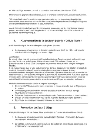 Budgets 2012 de la Ville et du CPAS de Liège : réflexions et propositions libérales 