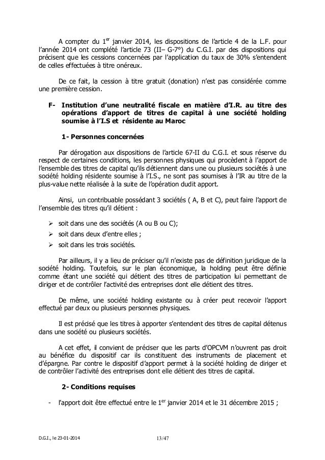 Note circulaire n 722 de la loi de finance 2014