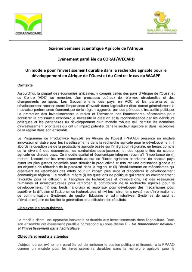 CORAF side event2 note conceptuelle_Un modèle pour l’investissement