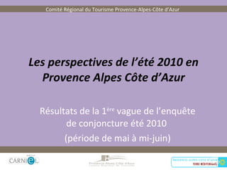 Les perspectives de l’été 2010 en Provence Alpes Côte d’Azur Résultats de la 1 ère  vague de l’enquête de conjoncture été 2010  (période de mai à mi-juin) Juin 2010 