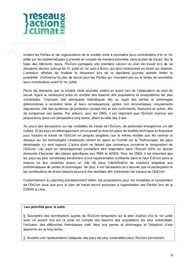 Note d'analyse après les négociations à Bonn (juin 2014)