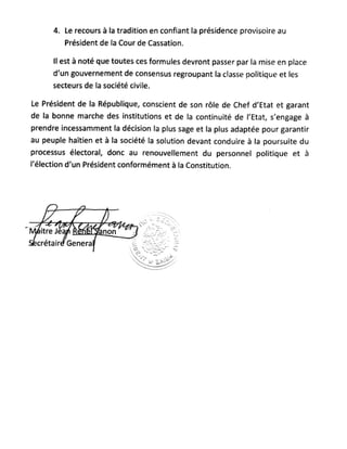 Note de Presse du Secrétariat Général de la  Présidence