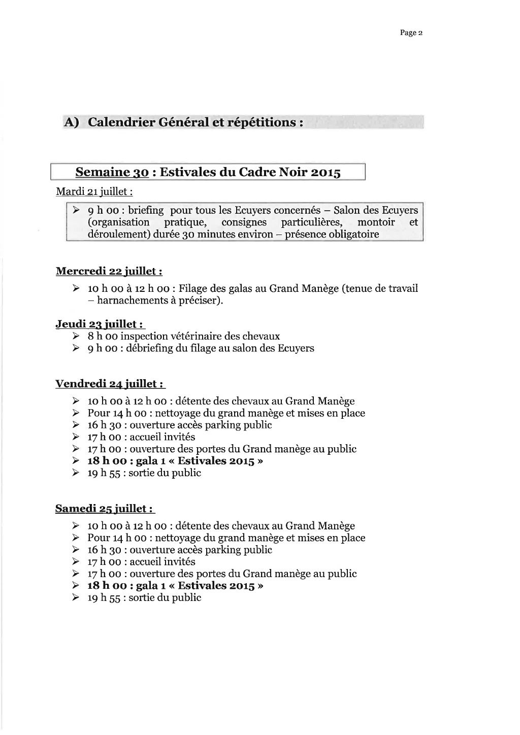 Note de service les estivales 2015