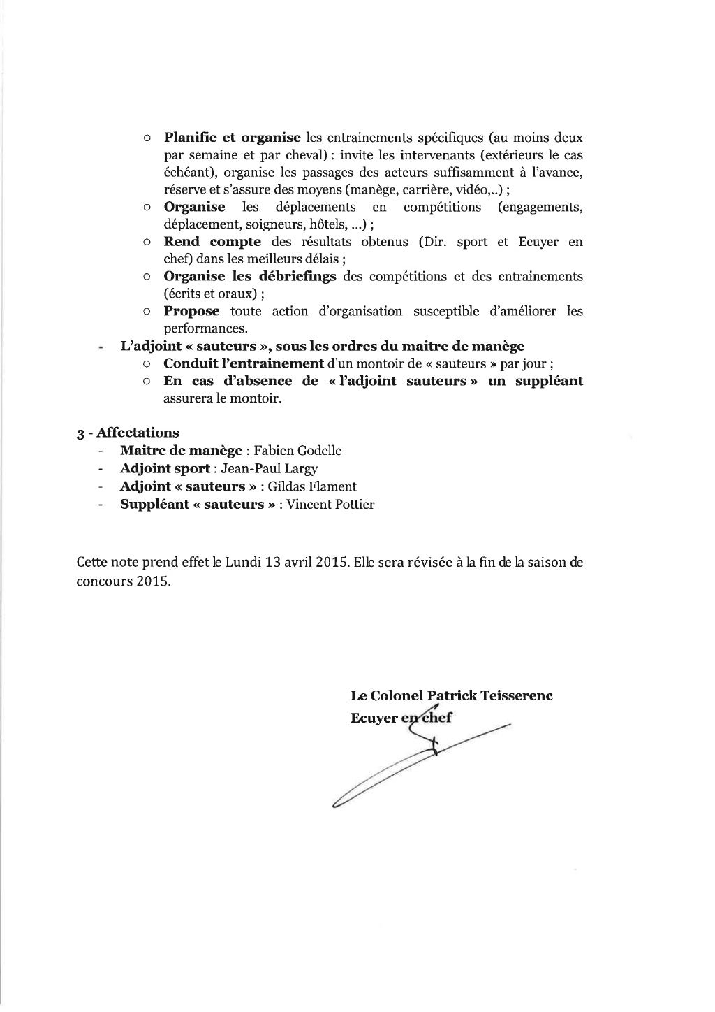 Note de service modification d'organisation de la direction cadre n…