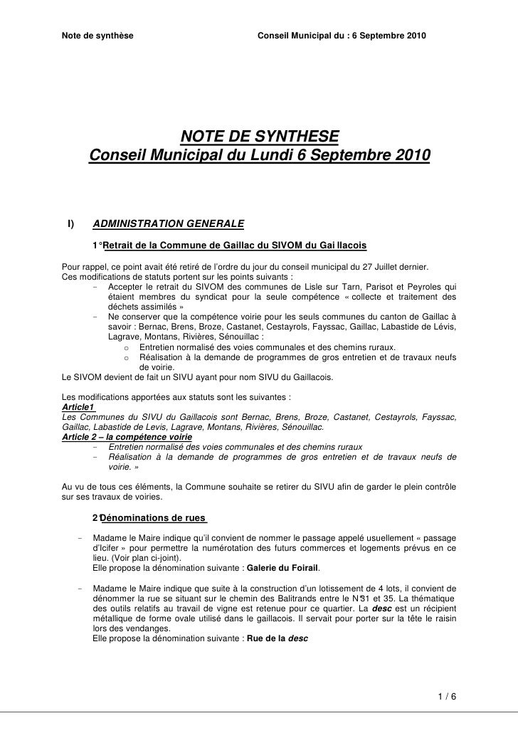 exemple d'une note de synthese en entreprise