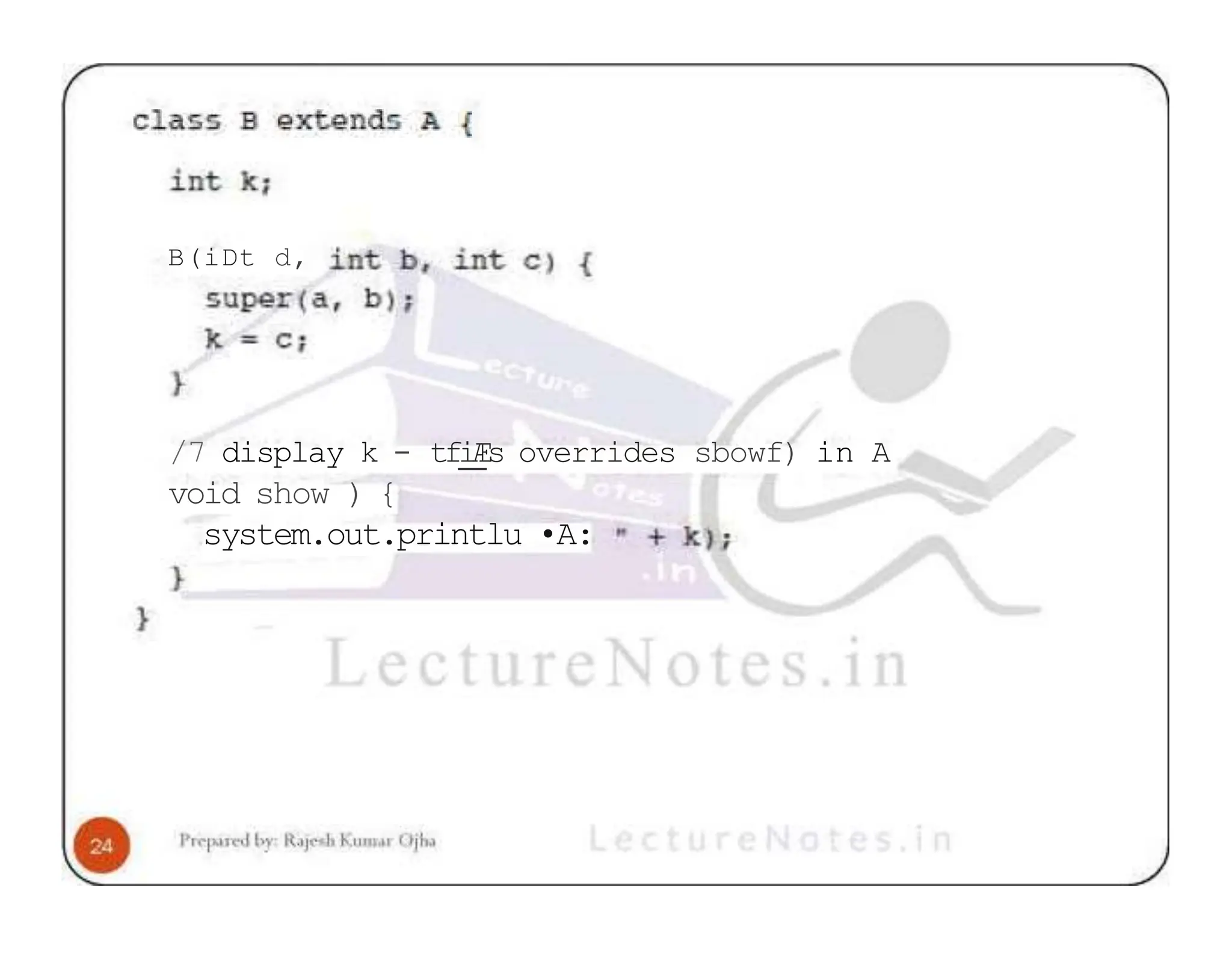 B(iDt d, /7 display k - tfiÆs overrides sbowf) in A void show ) { system.out.printlu •A: 