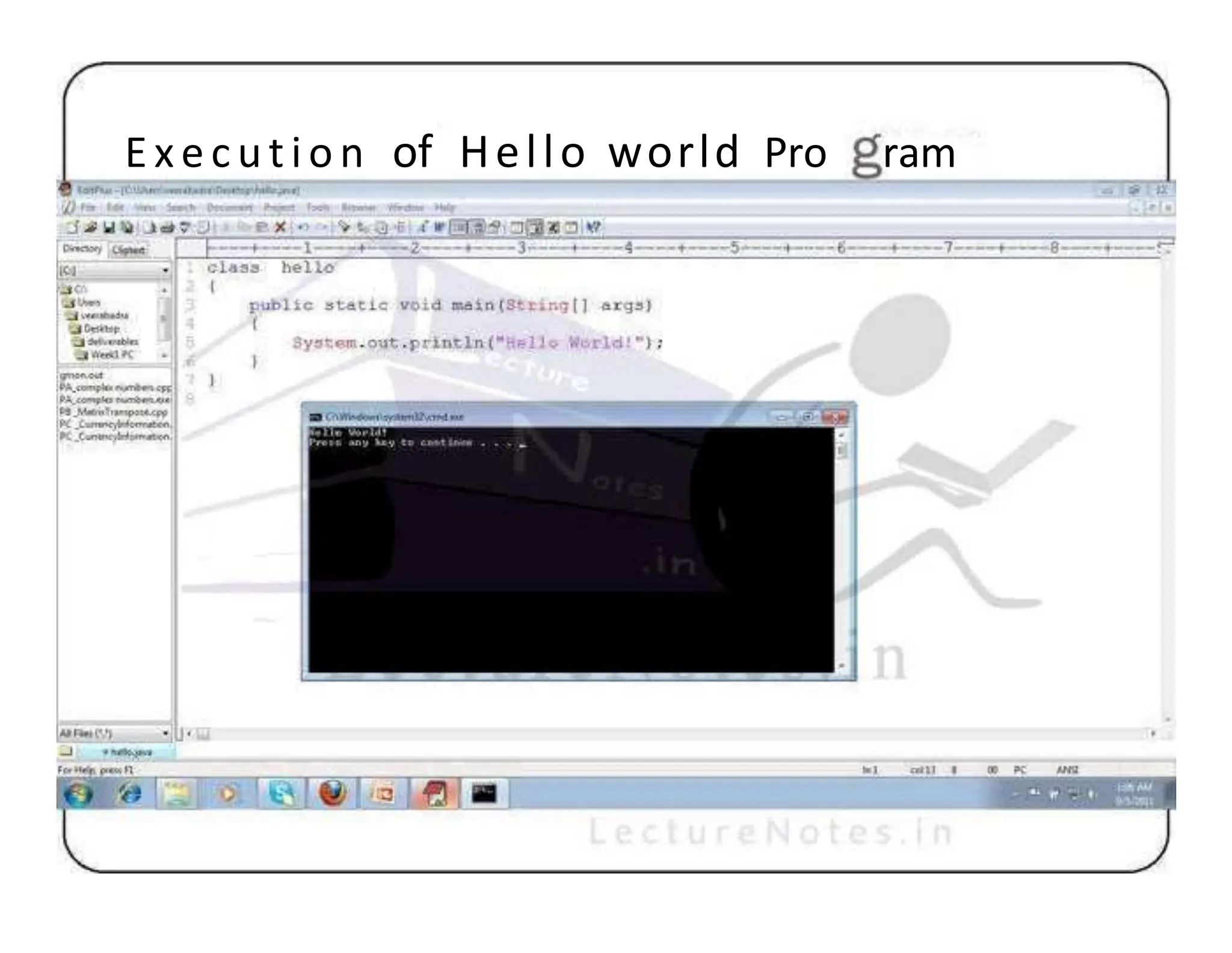 E xecution of Hello world Pro ram 