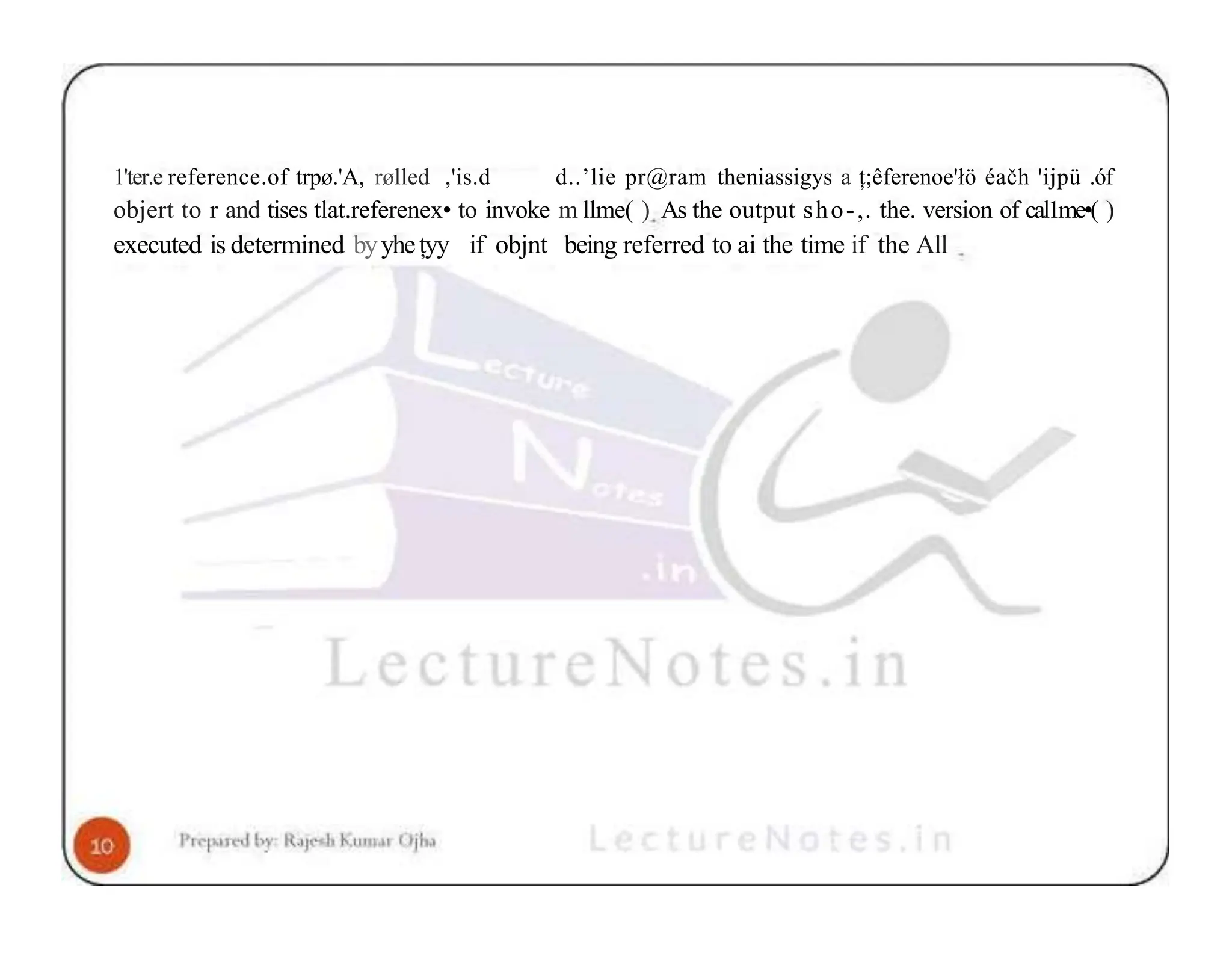 1'ter.e reference.of trpø.'A, rølled ,'is.d d..’lie pr@ram theniassigys a ț;êferenoe'łö éačh 'ijpü .óf objert to r and tises tlat.referenex• to invoke m llme( ) As the output sho-,. the. version of cal1me•( ) executed is determined byyhețyy if objnt being referred to ai the time if the All 