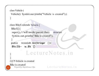 class Vehicle (
Vehicle() Systâiii.nut.§rintln("Vehicle is created");)
class BikcS cxtcnds
pubic ncxoidn Ain(Stringar [)(
BkcSb- w.Bk ()
Ctf P-Vehicle is created
 