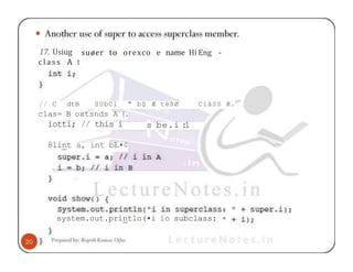 suøer to orexco e name Hi Eng -
17. Usiug
class A t
ClãSS Æ.
// C dtB SUbCl "
clas= B oxtsnds A {.
iotti; // this i
bŞ Æ tëßØ
s be.i :
1
8lint a, int bŁ•¢
system.out.printlo(•i io subclass:
 