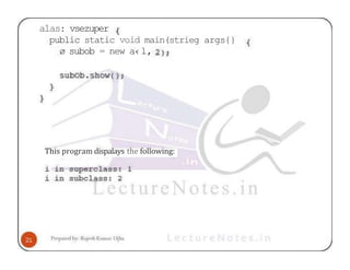 alas: vsezuper
public static void main(strieg args{}
ø subob = new a‹l,
This program dispalays the following:
 