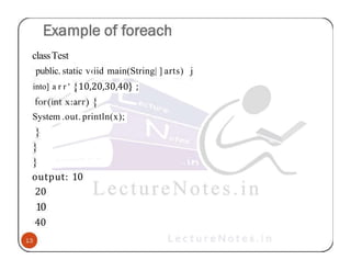 classTest
public. static v‹iid main(String| ] arts) j
into] a r r ' 10,20,30,40} ;
System .out. println(x);
output: 10
20
10
40
 