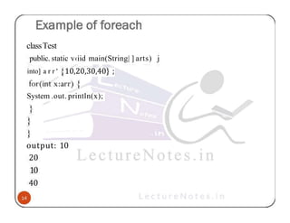 classTest
public. static v‹iid main(String| ] arts) j
into] a r r ' 10,20,30,40} ;
System .out. println(x);
output: 10
20
10
40
 