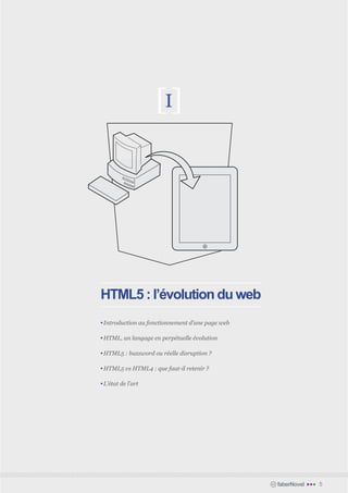 [I]




HTML5 : l’évolution du web
• Introduction au fonctionnement d’une page web	

• HTML, un langage en perpétuelle évolution	

• HTML5 : buzzword ou réelle disruption ?	

• HTML5 vs HTML4 : que faut-il retenir ?	

• L’état de l’art




                                                   faberNovel   •••   5
 