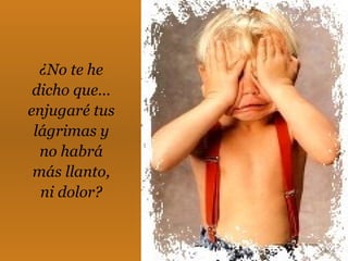 ¿No te he
dicho que…
enjugaré tus
lágrimas y
no habrá
más llanto,
ni dolor?