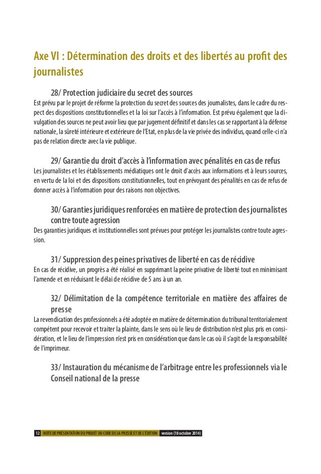 NOTE DE PRÉSENTATION DU PROJET DU CODE DE LA PRESSE ET DE L’ÉDITION