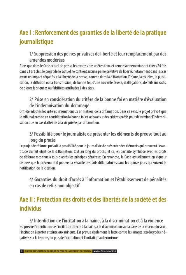 NOTE DE PRÉSENTATION DU PROJET DU CODE DE LA PRESSE ET DE L’ÉDITION