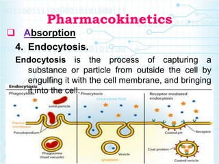 Pharmacokinetics
 Absorption
Bioavailability:
Factors Affecting Bioavailability –
Area and vascularity of the absorbing
s...