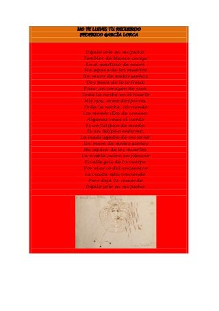 NO TE LLEVES TU RECUERDO
FEDERICO GARCÍA LORCA

Déjalo solo en mi pecho.
Temblor de blanco cerezo
En el martirio de enero....