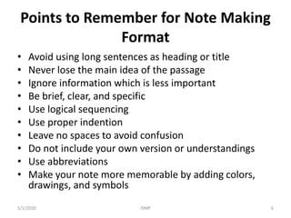 Point To Note Note making | PPTX