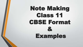 Note Making
Class 11
CBSE Format
&
Examples
 