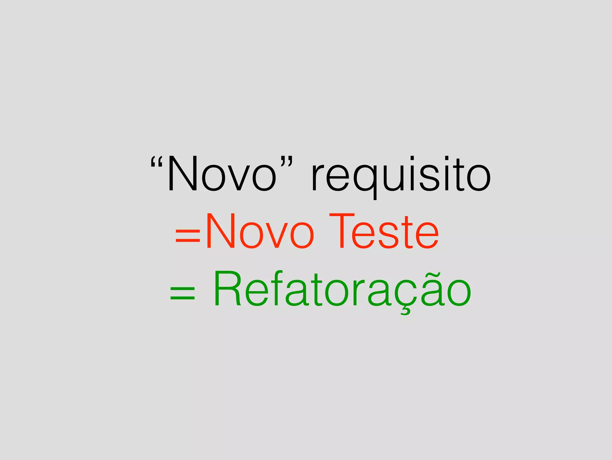 “Novo” requisito 
=Novo Teste 
= Refatoração 
 