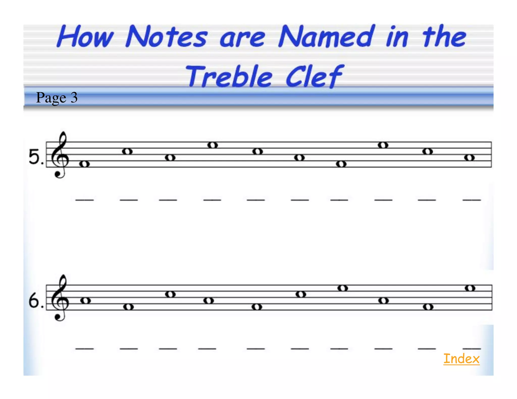 How Notes are Named in the
Treble Clef
Index
Page 3
 