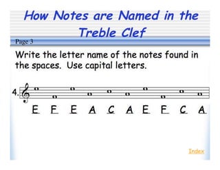 How Notes are Named in the
Treble Clef
Index
Page 3
 