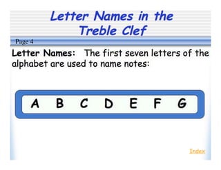 Letter Names in the
Treble Clef
Index
Page 4
 