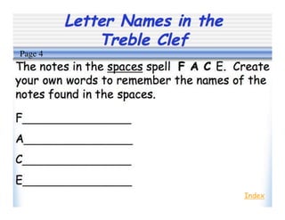 Letter Names in the
Treble Clef
Index
Page 4
 
