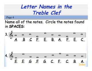 Letter Names in the
Treble Clef
Index
Page 4
 