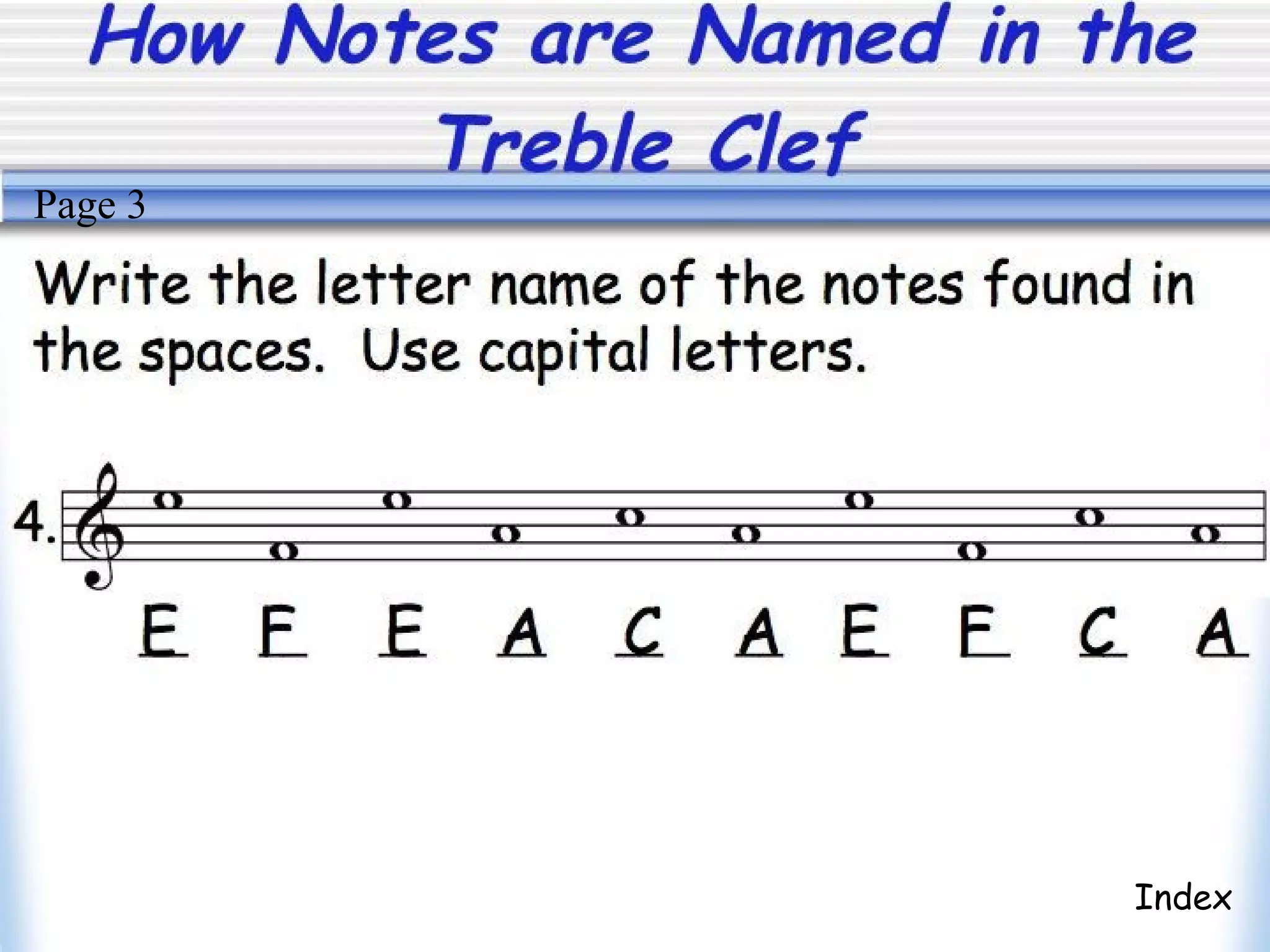 How Not es are Named i n t he
Trebl e Cl ef
Index
Page 3
 