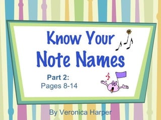 Know Your
Note Names
By Ver oni ca Har per
Part 2:
• worksheets (treble clef)
 