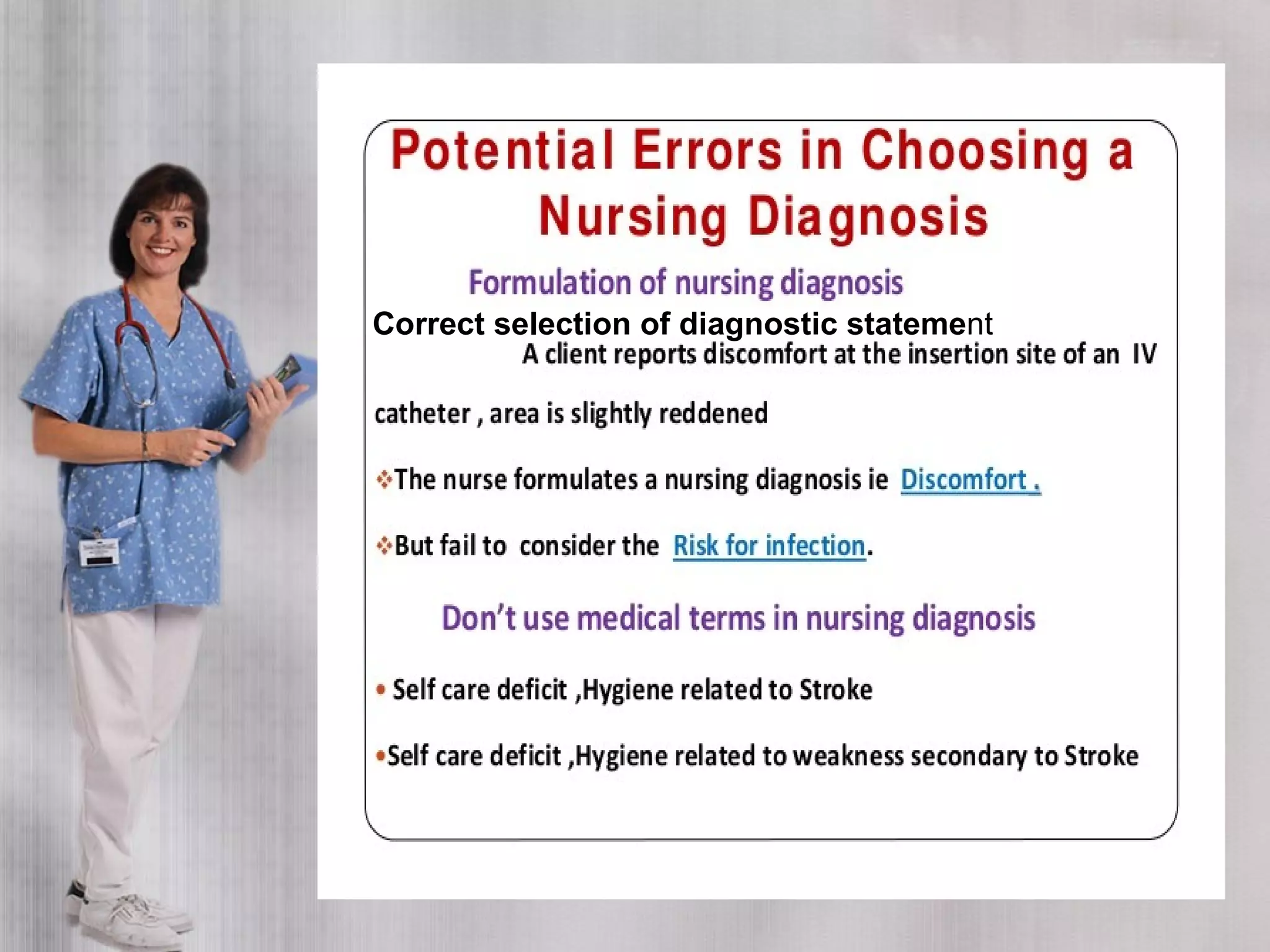 Correct selection of diagnostic statement
 