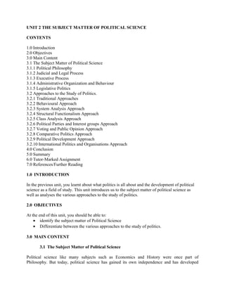 NOTE ON INTRODUCTION TO POLITICAL SCIENCE | DOC