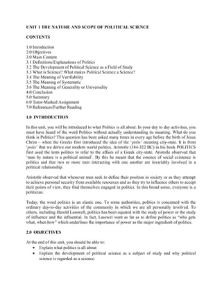 NOTE ON INTRODUCTION TO POLITICAL SCIENCE | DOC