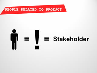 PEOPLE RELATED TO PROEJCT




        =        =   Stakeholder
 