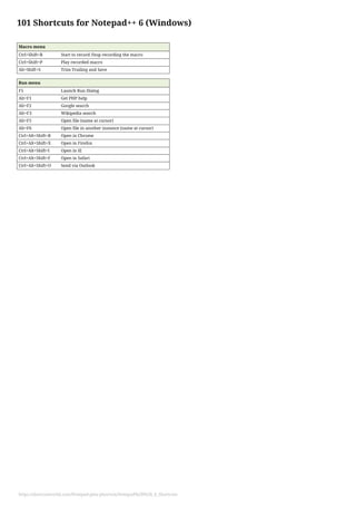 Notepad++ keyboard shortcut | PDF | Operating Systems | Computer ...