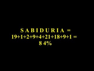 S A B I D U R I A  = 19+1+2+9+4+21+18+9+1 =  8 4% 