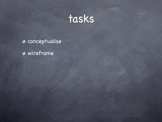 tasks
conceptualise

wireframe
 