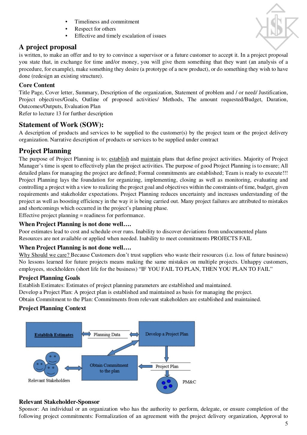 Project Planning and Management Notes