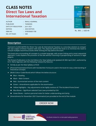 Taxmann's CLASS NOTES | Direct Tax Laws and International Taxation | PDF