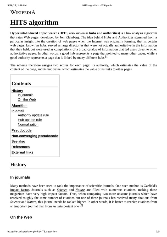 HITS algorithm : NOTES | PDF