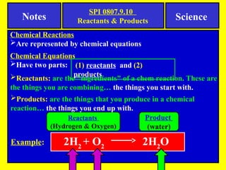 Product Examples In Chemistry Notes-Reactants and Products powerpoint notes.ppt
