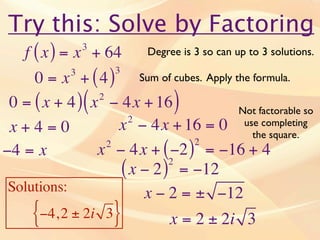 Notes solving polynomial equations | KEY