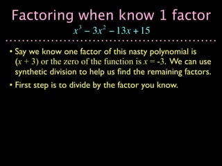 Notes solving polynomials using synthetic division | KEY