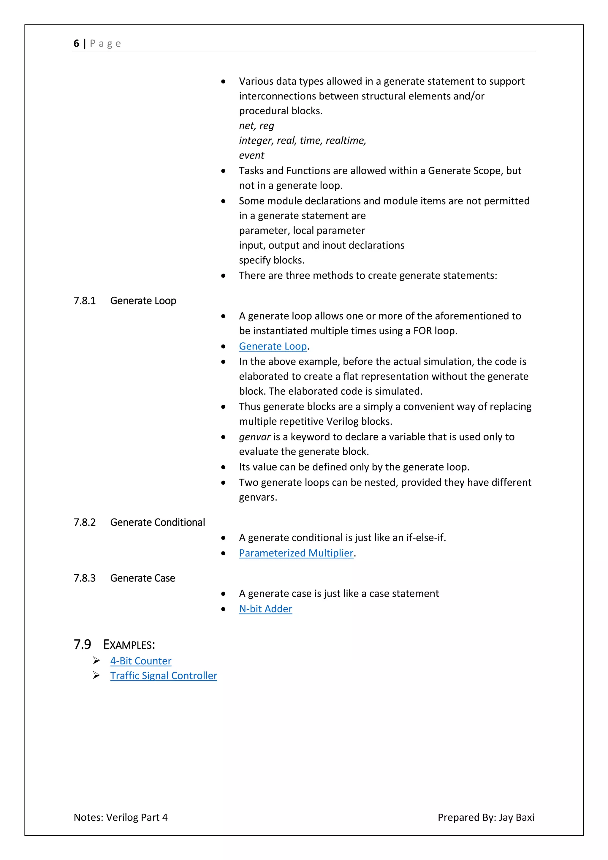 Notes: Verilog Part 4- Behavioural Modelling | PDF image.